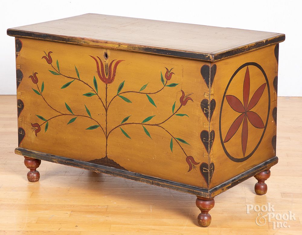 Appraisal: Pennsylvania painted poplar dower chest th c Pennsylvania painted poplar