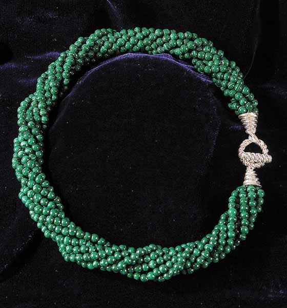 Appraisal: A Tiffany Co Malachite Bead Necklace with Sterling Silver Toggle