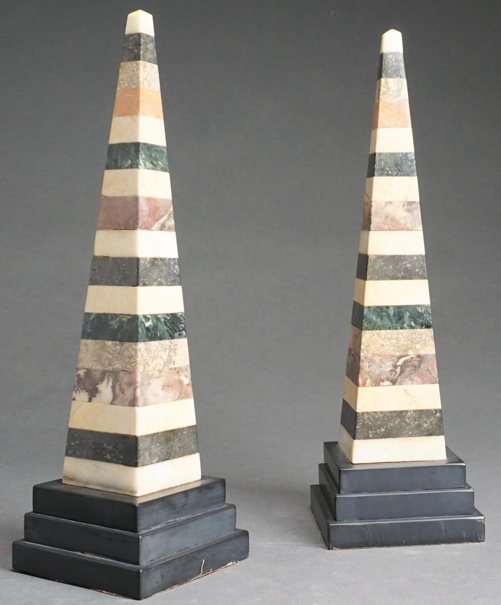 Appraisal: Pair Mixed Marble and Hardstone Obelisks H in cm