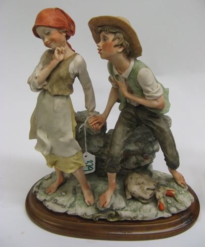 Appraisal: TWO CAPODIMONTE STYLE FIGURAL GROUPS signed by the Artist G