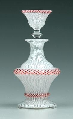 Appraisal: Cane work decanter and stopper white cane work with red