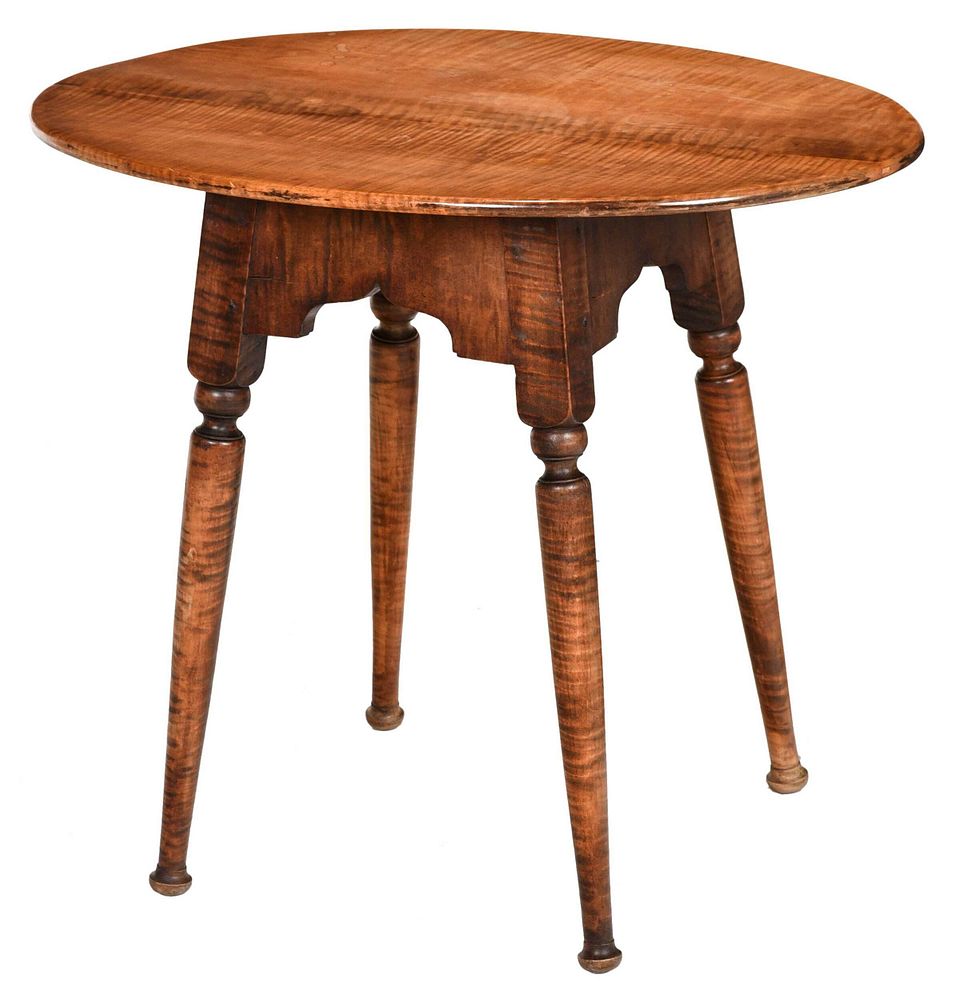 Appraisal: New England Queen Anne Style Tiger Maple Tea Table th