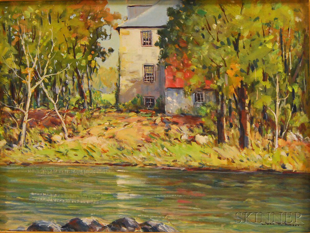 Appraisal: John F Enser American - House by a River Signed