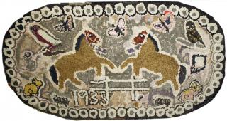 Appraisal: early th c hooked rug w horses rabbit birds insects