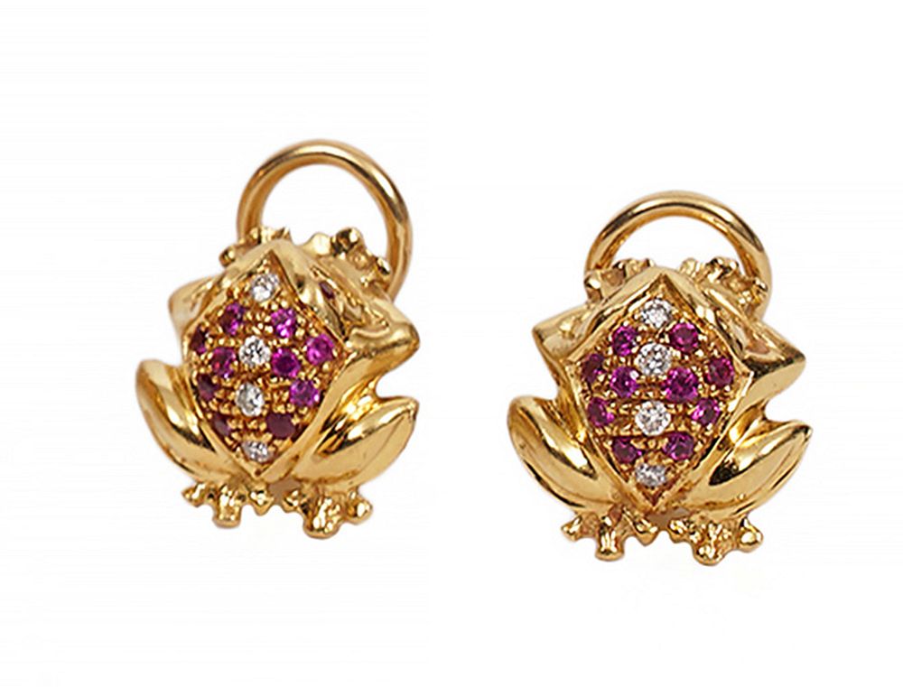 Appraisal: Zannetti K Diamond Ruby Frog Clip Earrings Zannetti K yellow