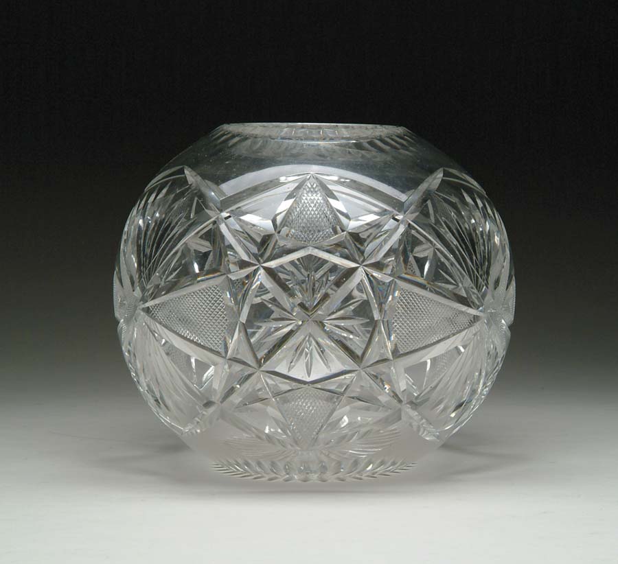 Appraisal: LARGE CUT GLASS ROSEBOWL Cut in crosshatch and fan pattern