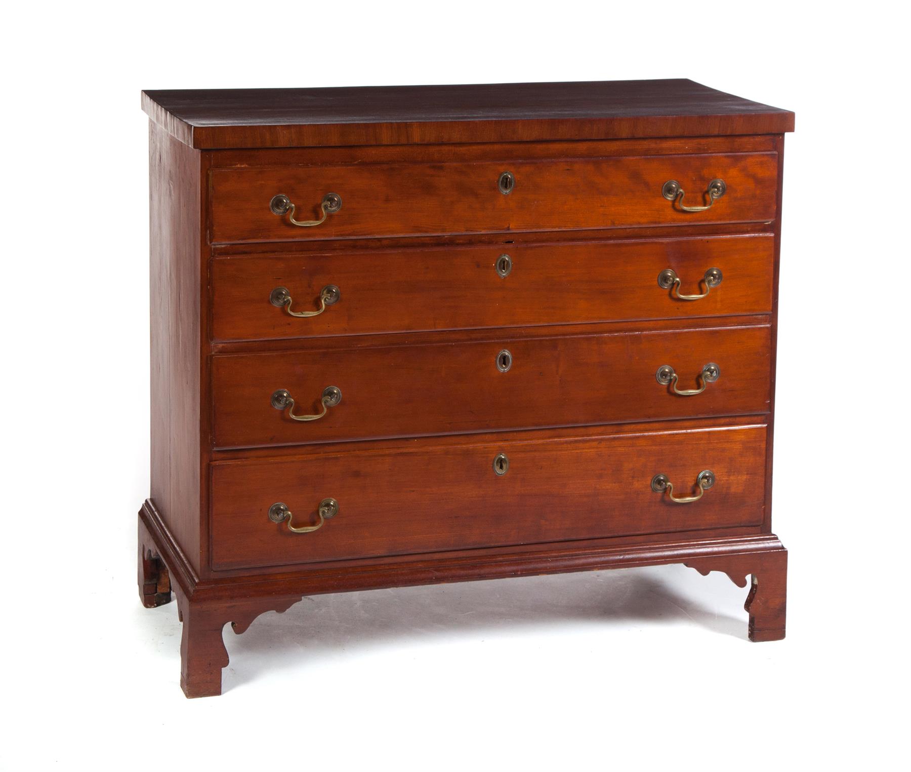 Appraisal: LATE-CHIPPENDALE FOUR-DRAWER CHEST American ca cherry with pine secondary Solid