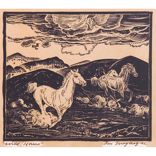 Appraisal: Lon Megargee American - Wild Horses woodcut x inches signed