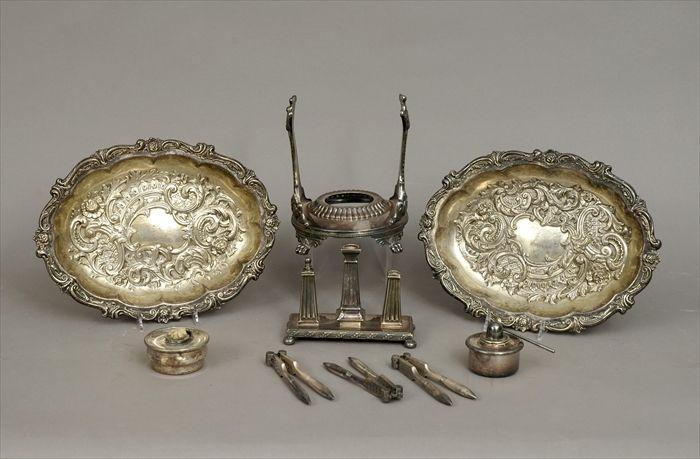 Appraisal: Assorted Silverplate Articles Including bowls dishes frames stands spirit burners