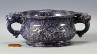 Appraisal: Lapis carved bowl or censer Antique Chinese carved lapis lazuli