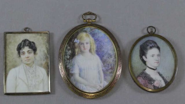 Appraisal: Early th C Miniature Portraits of Ladies onBone Ivory Woman