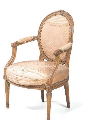 Appraisal: LOUIS XVI STYLE CARVED FRUITWOOD BERGERE IN ORANGE UPHOLSTERY