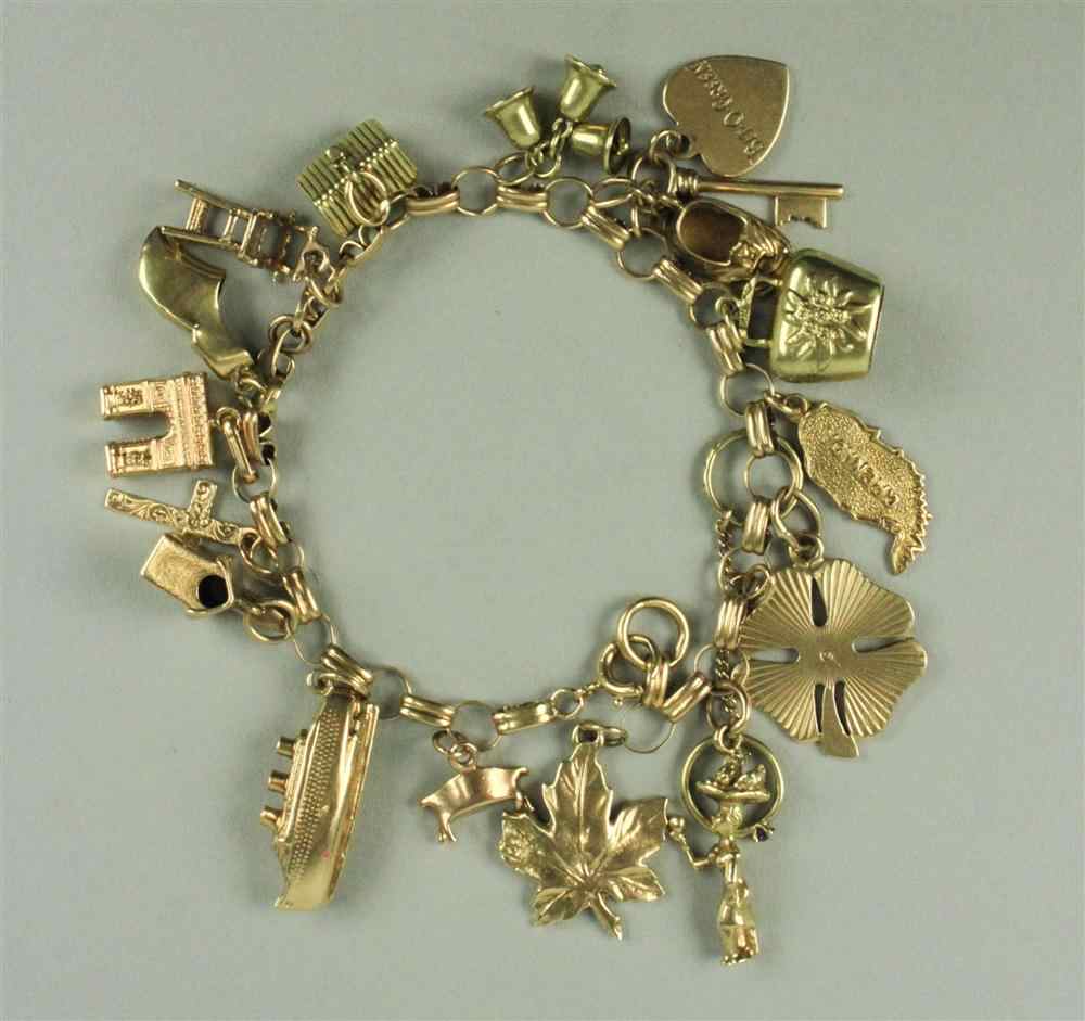 Appraisal: LADY'S K CHARM BRACELET hung with a variety of charms