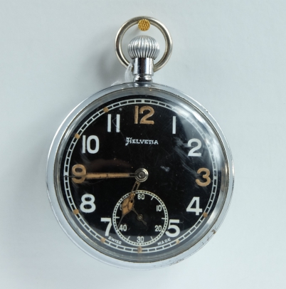 Appraisal: Helvetia Military pocket watch with black dial marked to the