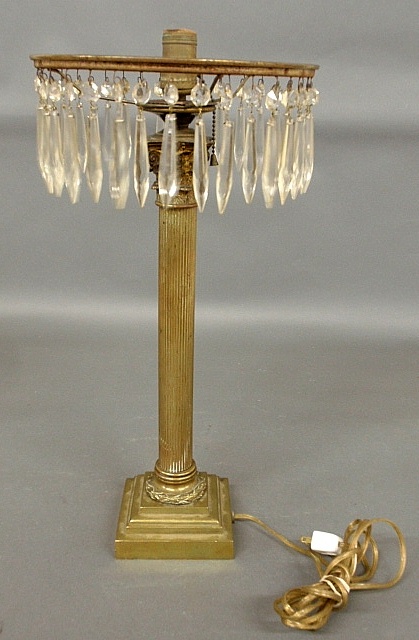 Appraisal: - Brass Corinthian column-form table lamp possibly by Cornelius Philadelphia