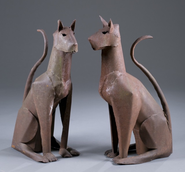 Appraisal: Pair of Doberman Pinscher Statues Sheet metal sculptures unsigned H