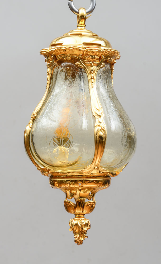 Appraisal: PAIR OF LOUIS XV STYLE GILT-METAL-MOUNTED TEXTURED GLASS LANTERNS Each