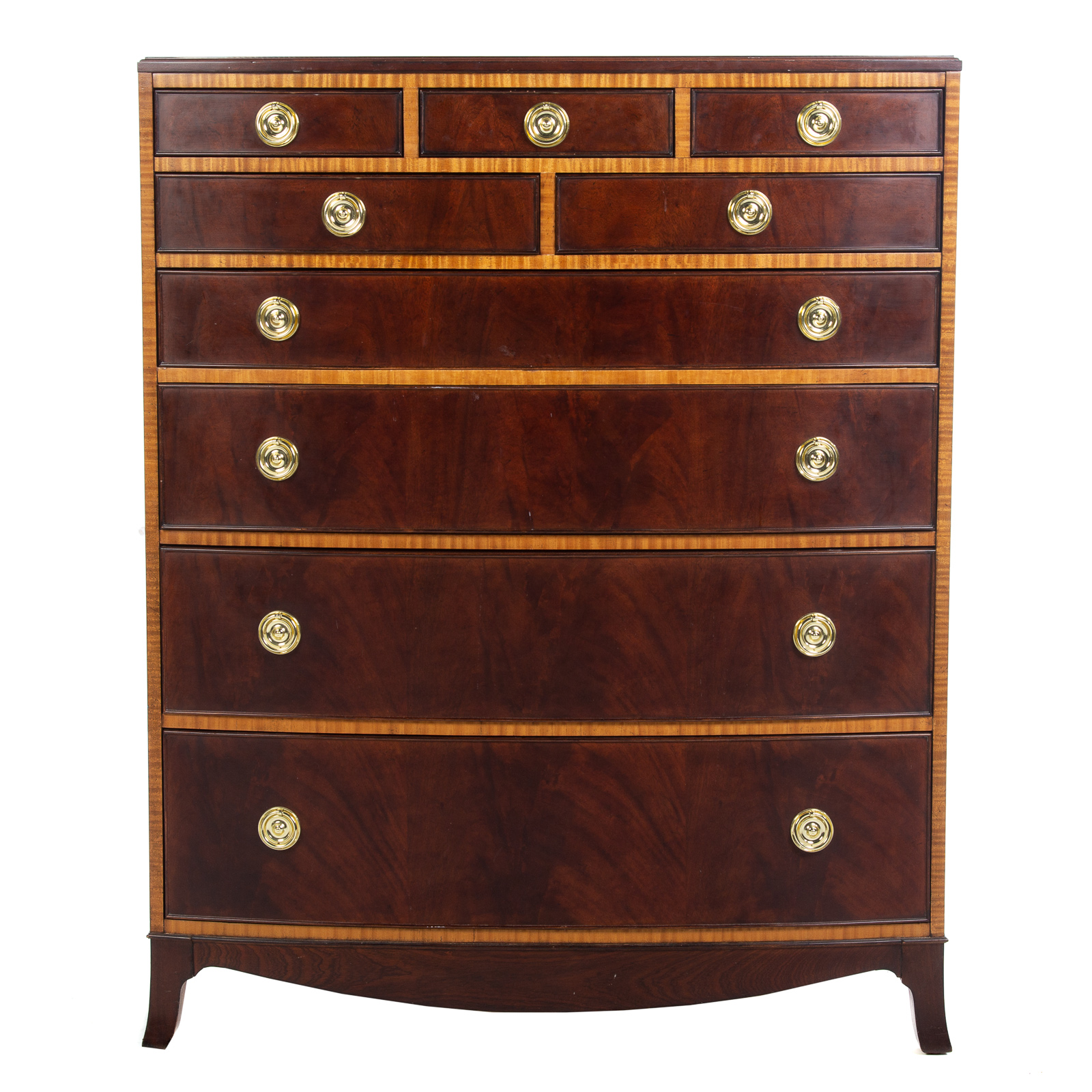 Appraisal: COUNCILL CRAFTSMAN CHIPPENDALE STYLE TALL CHEST th century banded mahogany