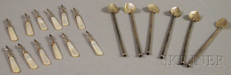 Appraisal: Set of Twelve English Mother-of-pearl-handled Picks and Six Sterling Silver