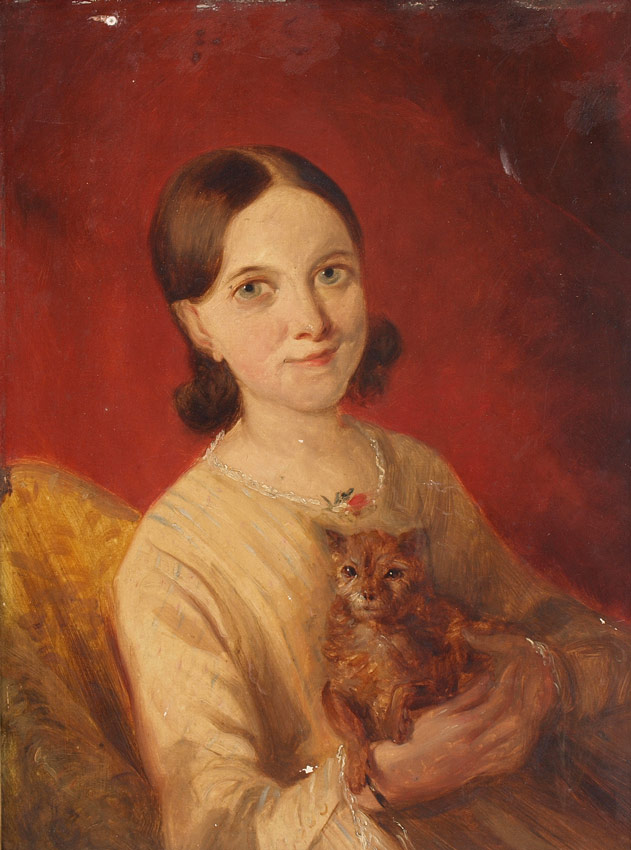 Appraisal: PAINTING YOUNG GIRL WITH DOG TH CENTURY '' X ''