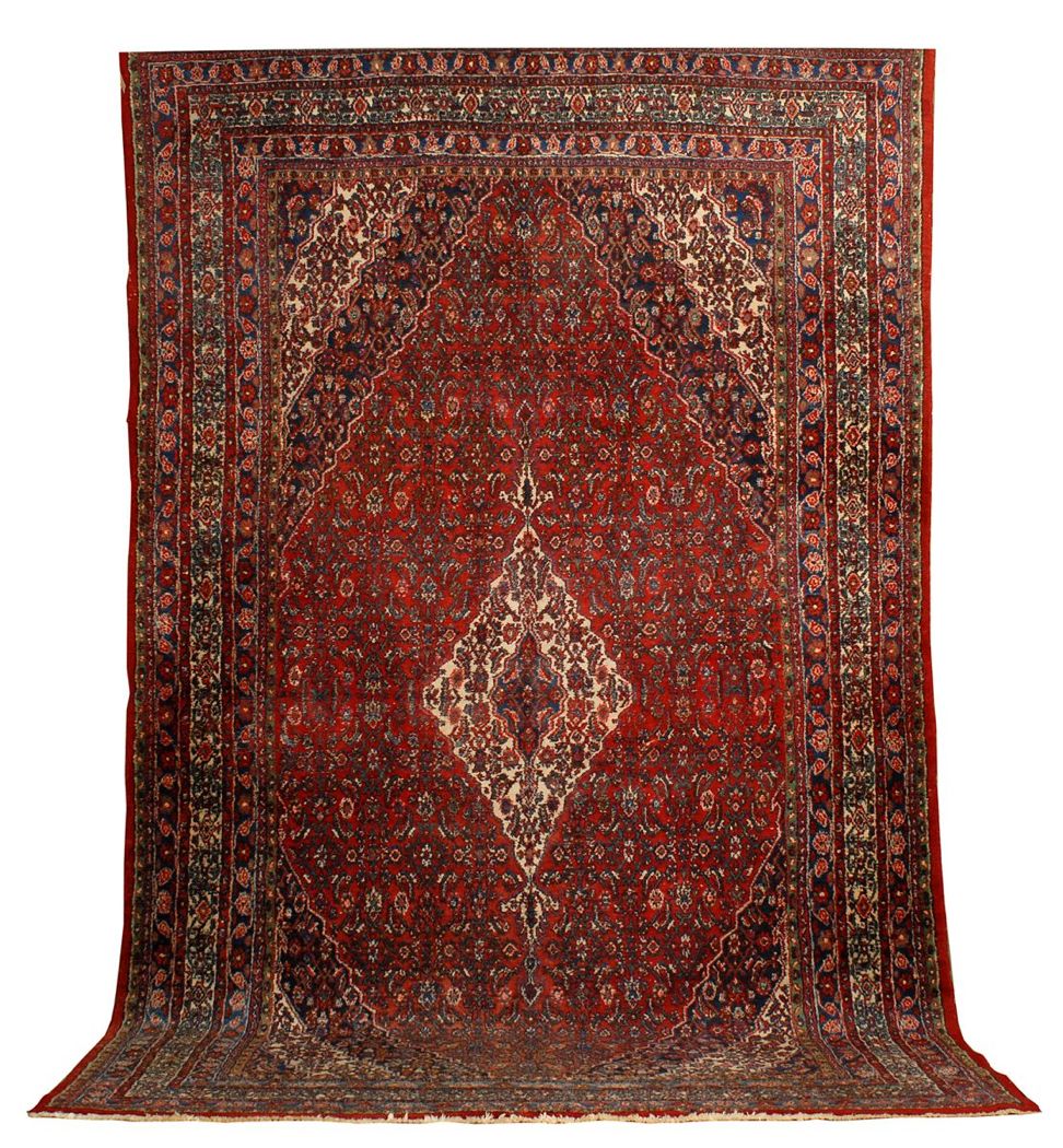 Appraisal: ORIENTAL RUG BIBIKIBAD ' x ' Central blue and white