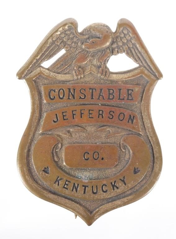 Appraisal: CONSTABLE BADGE LOUISVILLE KENTUCKY Early s badge from Jefferson County