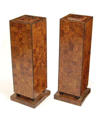 Appraisal: A pair of burr walnut veneer plinths square section with