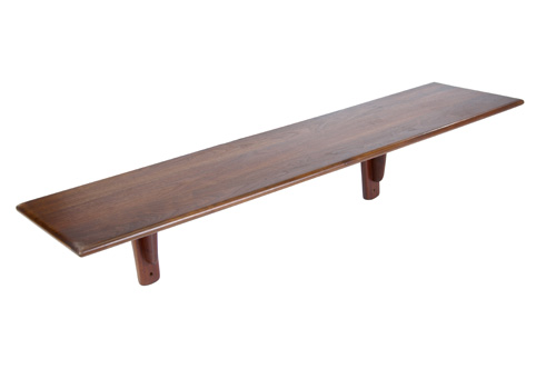 Appraisal: SAM MALOOF Custom-made walnut wall-hanging shelf with two attached support