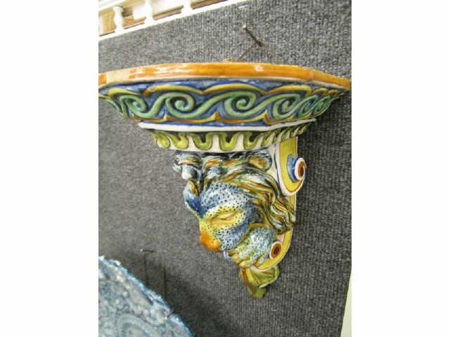 Appraisal: Cantagalli Italian Art Pottery Sconce lion head decor rococo style