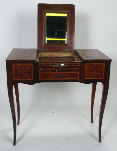 Appraisal: Antique Vanity with Dutch Marquetry Decoration mirror in fold up