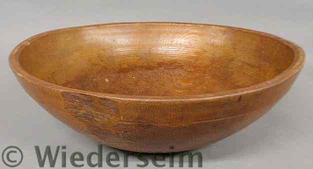 Appraisal: Large carved pine bowl th c h x diam