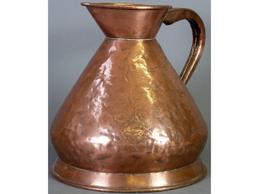 Appraisal: ANTIQUE TWO GALLON SEAMED COPPER HARVEST MEASURE typical form with