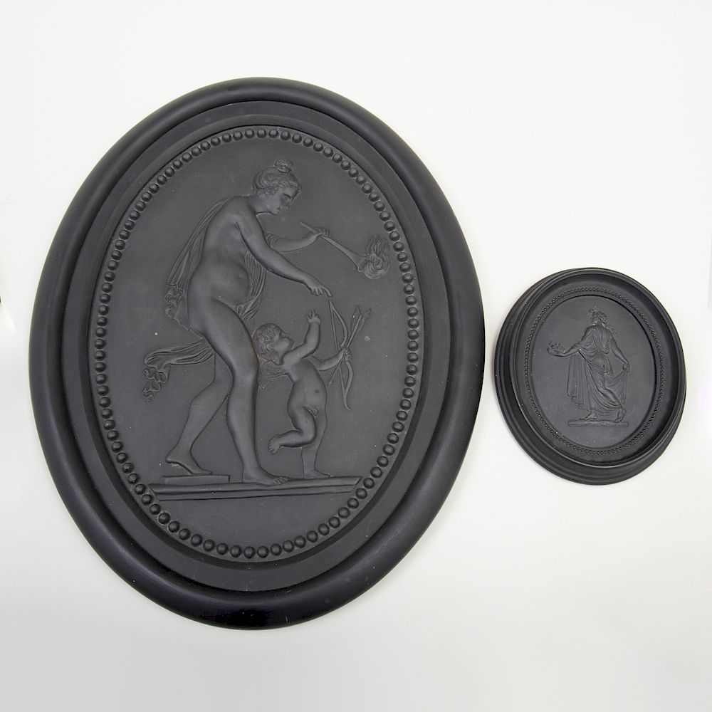 Appraisal: Wedgwood Black Basalt Oval Plaque of Venus and Cupid Impressed