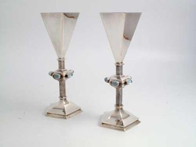 Appraisal: Two similar modern limited edition goblets with pentagonal bowls and