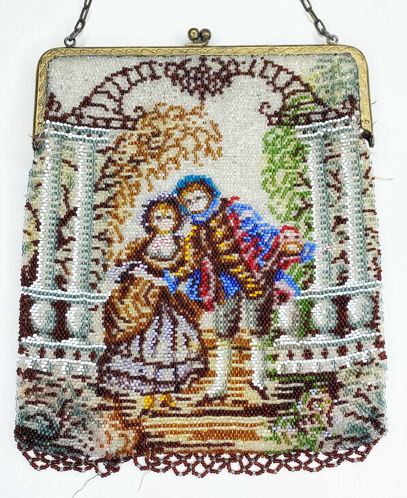 Appraisal: Micro Beaded Hand Bag with Courting Couple long at widest