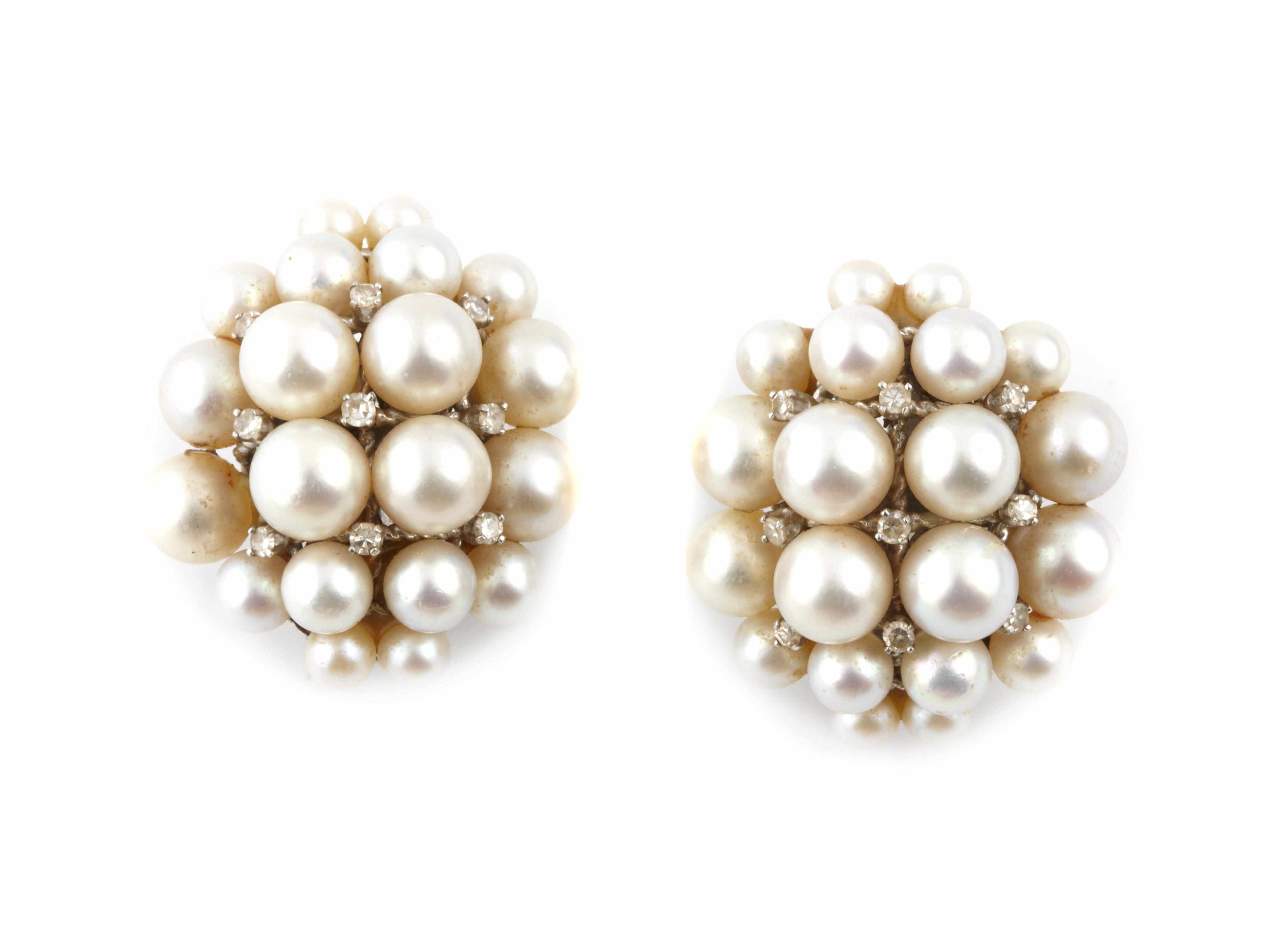 Appraisal: A pair of cultured pearl diamond and k white gold