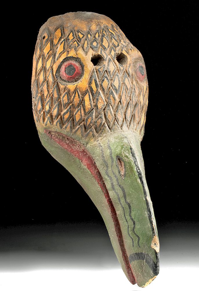 Appraisal: th C Mexican Painted Carved Wood Parrot Mask Latin America