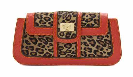 Appraisal: A Lambertson Truex Leopard Print Pony Hair Clutch bright orange