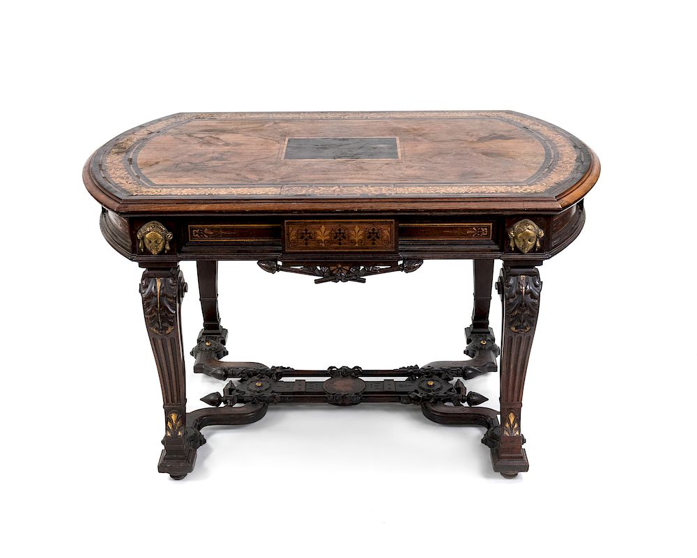 Appraisal: An American Renaissance Inlaid Walnut Center Table An American Renaissance