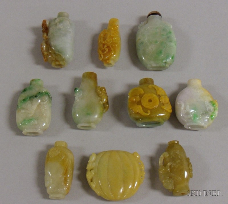 Appraisal: Ten Carved Jade Snuff Bottles in various forms including a