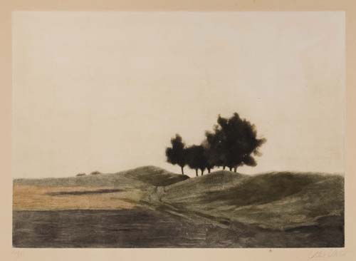 Appraisal: PETER ILSTED Evening Landscape Color mezzotint on chine coll x