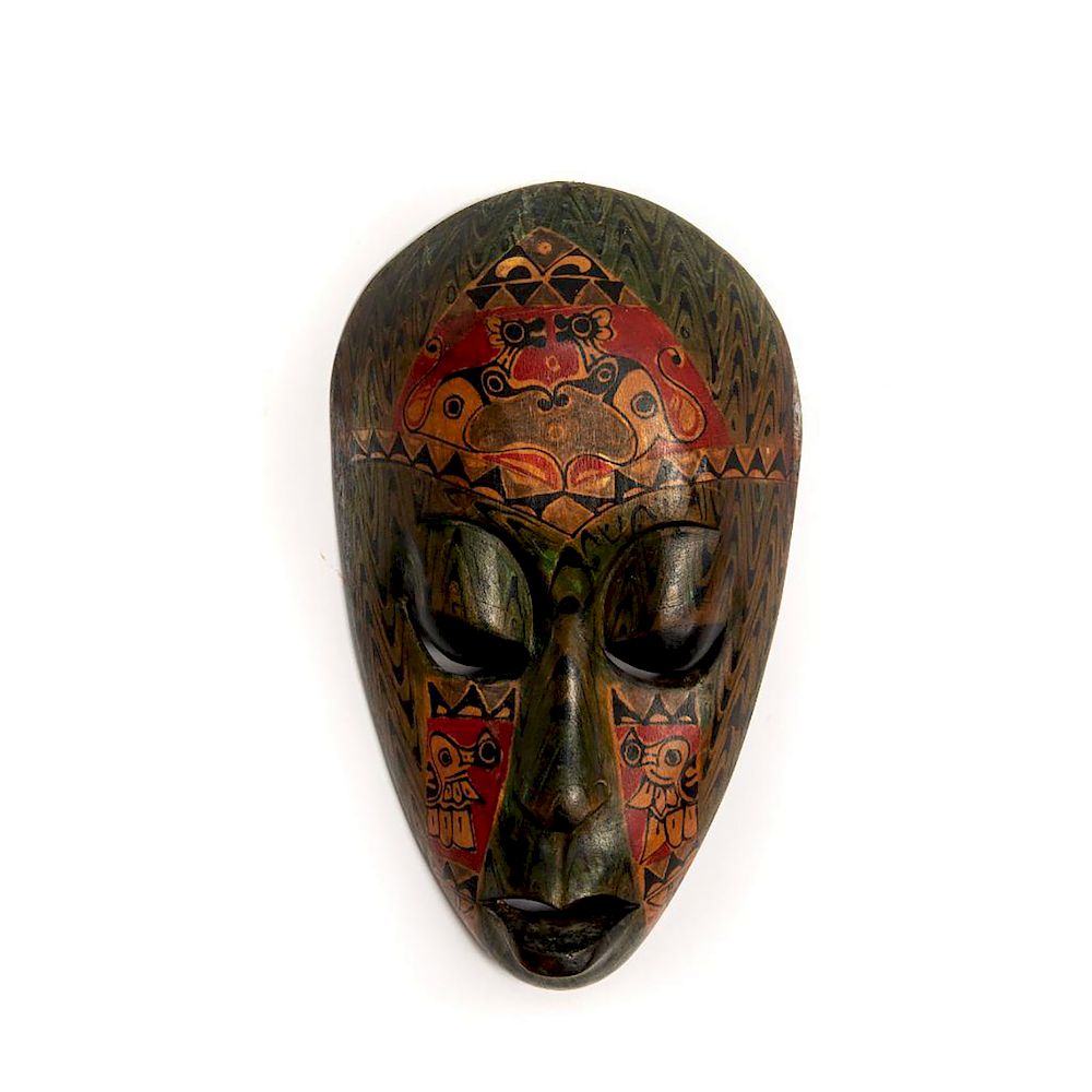 Appraisal: INDONESIAN TRIBAL CEREMONIAL WOODEN WALL MASK Hand made and handpainted