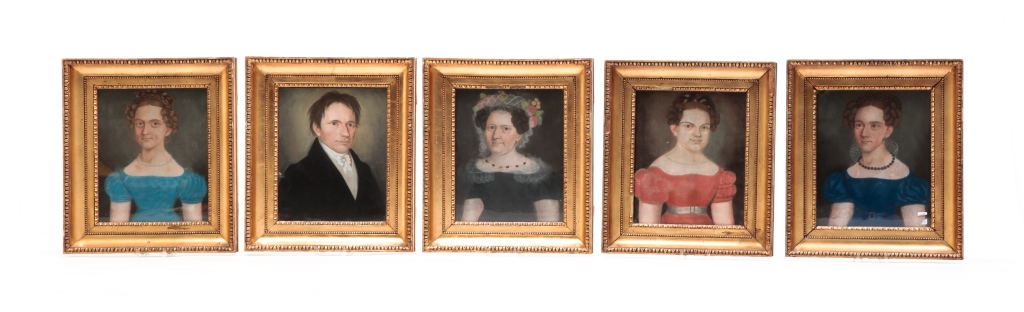 Appraisal: FIVE FAMILY PORTRAITS Possibly Danish pastel on paper unsigned Four