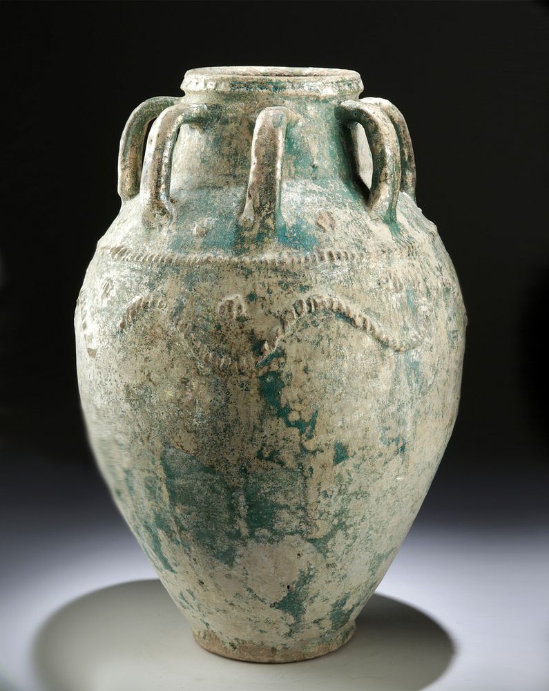 Appraisal: Museum-Exhibited Sassanian Glazed Pottery Jar Ancient Near East Iran Sassanian