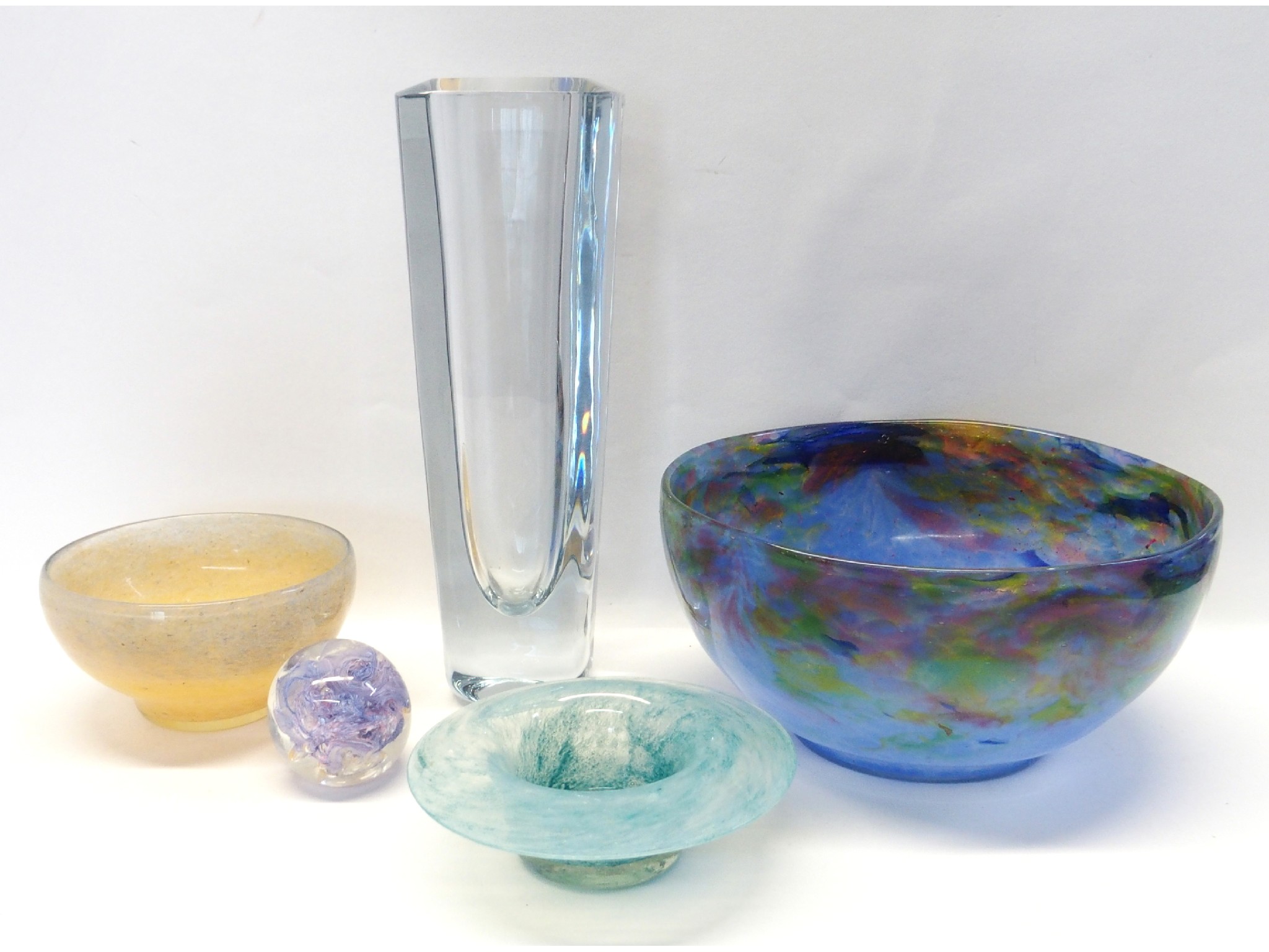 Appraisal: Scottish glass bowl two dishes a paperweight and a Swedish