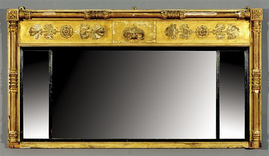 Appraisal: Regency style carved giltwood overmantel mirror turned decorations and divided