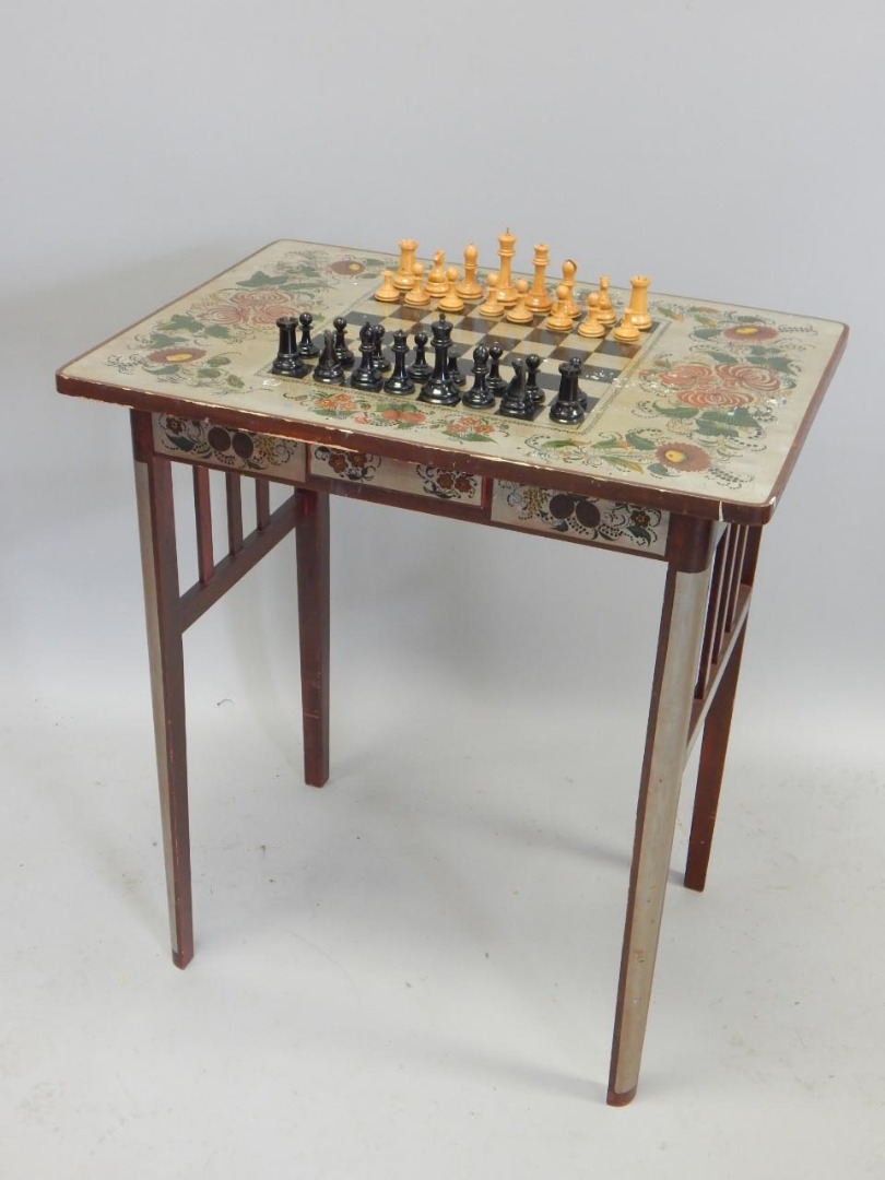 Appraisal: A Middle Eastern style games table the top painted with