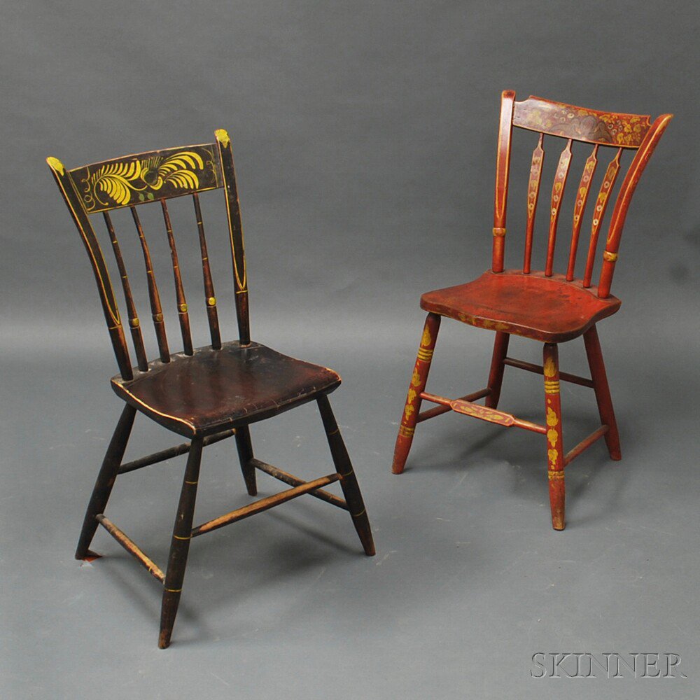 Appraisal: Two Painted Windsor Side Chairs th century a red-painted arrow-back