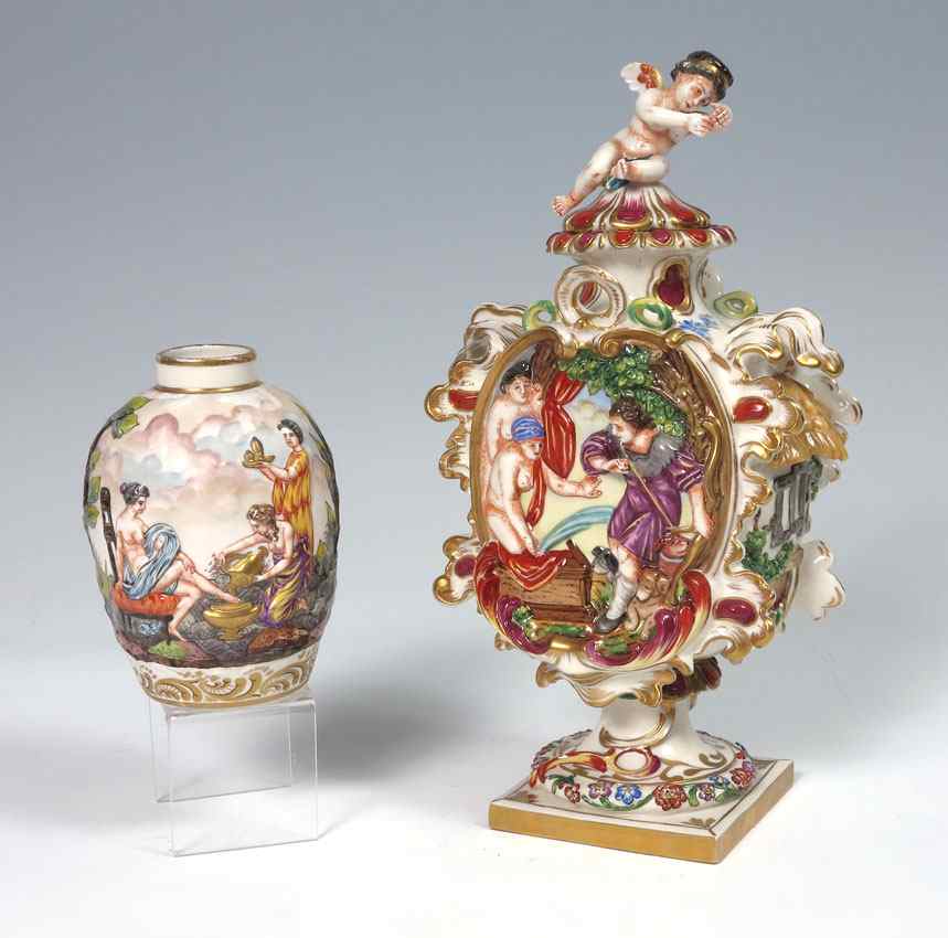 Appraisal: CAPODIMONTE PORCELAIN COVERED URN VASE The urn surmounted by a