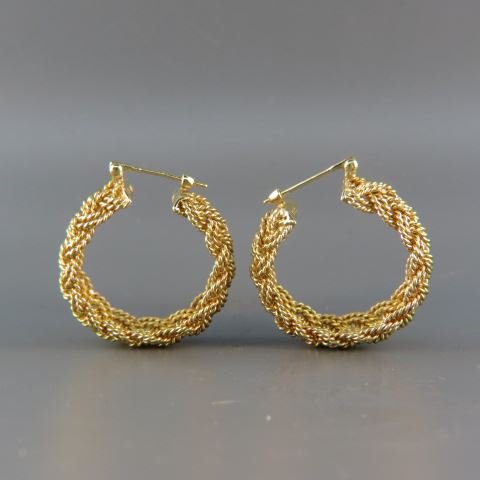 Appraisal: k Gold Earrings prolong knot strand basket weave design by